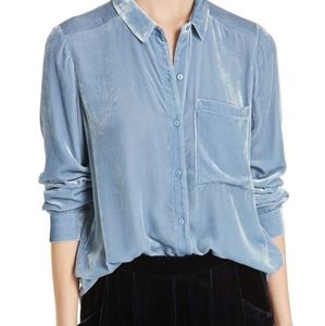 Eileen Fisher Silk Blend Blue Velvet Tunic Top L
